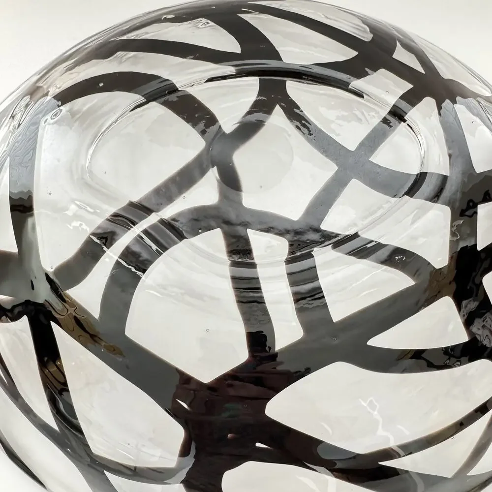 Vintage IKEA Firenze Art Glass Bowl by Martin Bergstrom Handblown Black Swirl